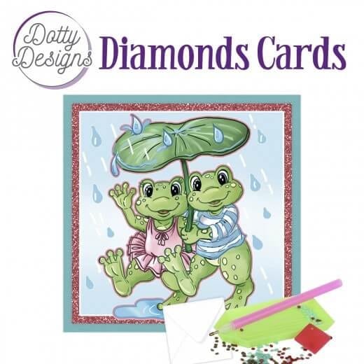 Diamond painting kort med frøer med paraply 15x15cm