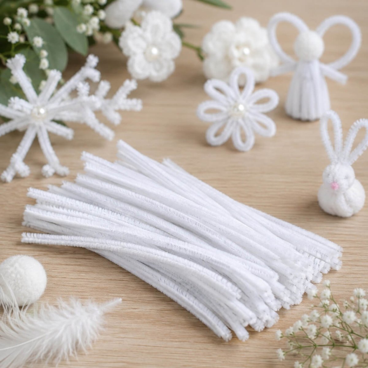 Chenille Piberenser Hvide 6 mm 30 cm 50 stk – Perfekte til Kreative Hobbyprojekter, Dekorationer og DIY - Billede 3