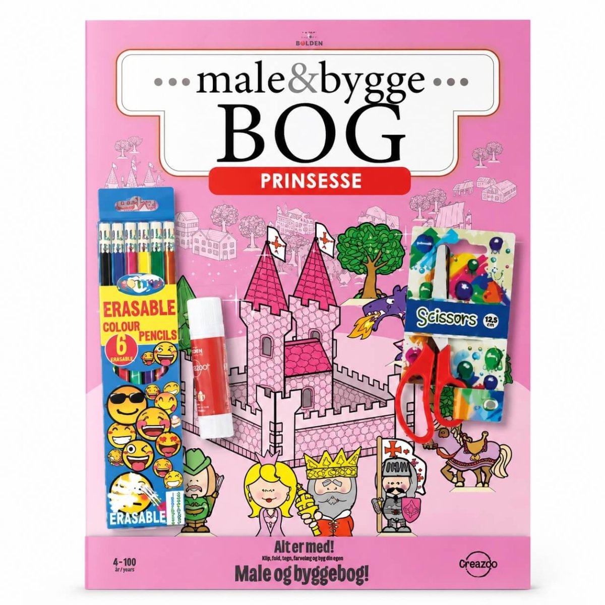 CREAZOO Male og Byggebog Prinsesser – Kreativ Prinsessebog med Lim, Saks og Farveblyanter