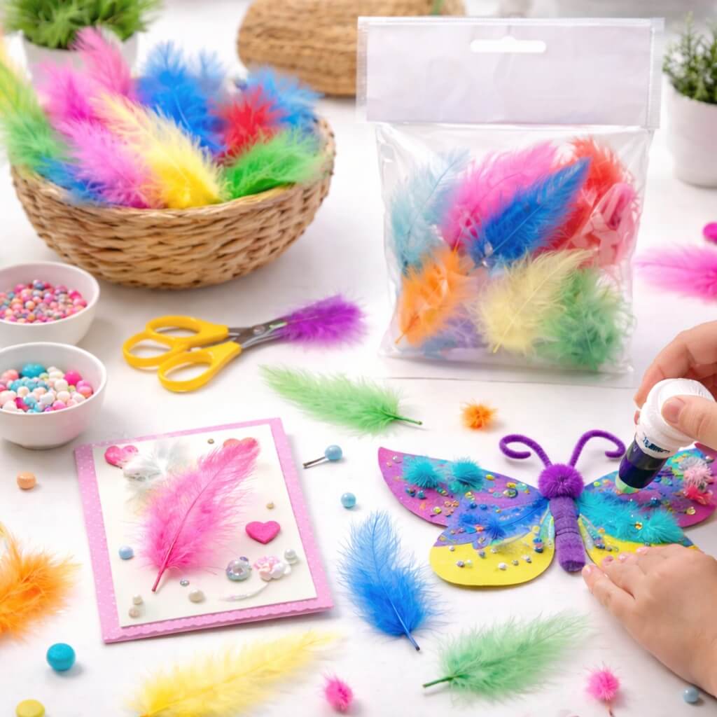 Fjer til dekoration mix 4g – Farverige hobbyfjer 5-8 cm - Billede 3