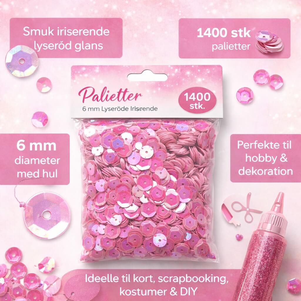 Palietter 6 mm Lyserøde Iriserende – 1400 stk til Hobby & Dekoration - Billede 5