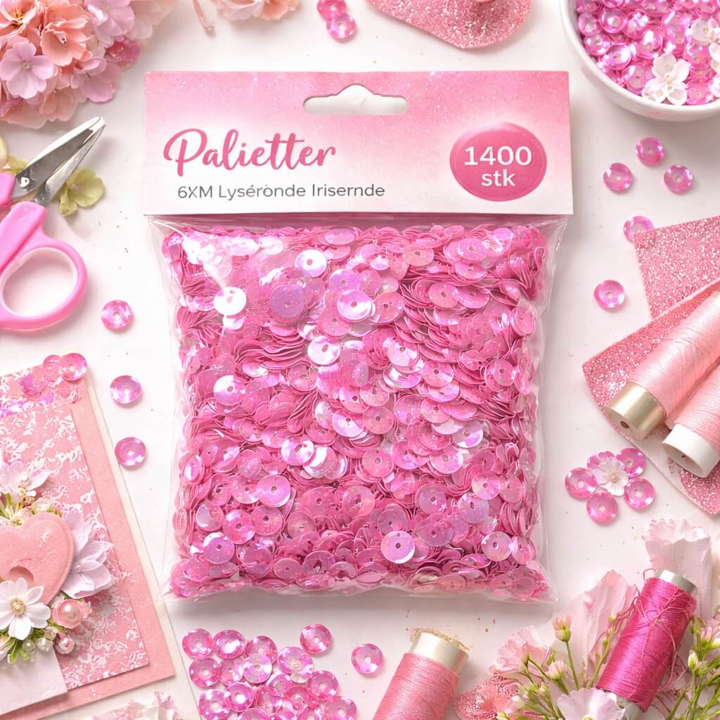 Palietter 6 mm Lyserøde Iriserende – 1400 stk til Hobby & Dekoration - Billede 4