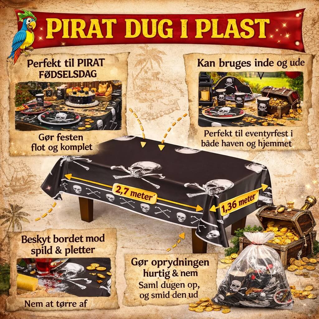 Pirat dug i plast 2,7m – perfekt til pirat fest - Billede 6