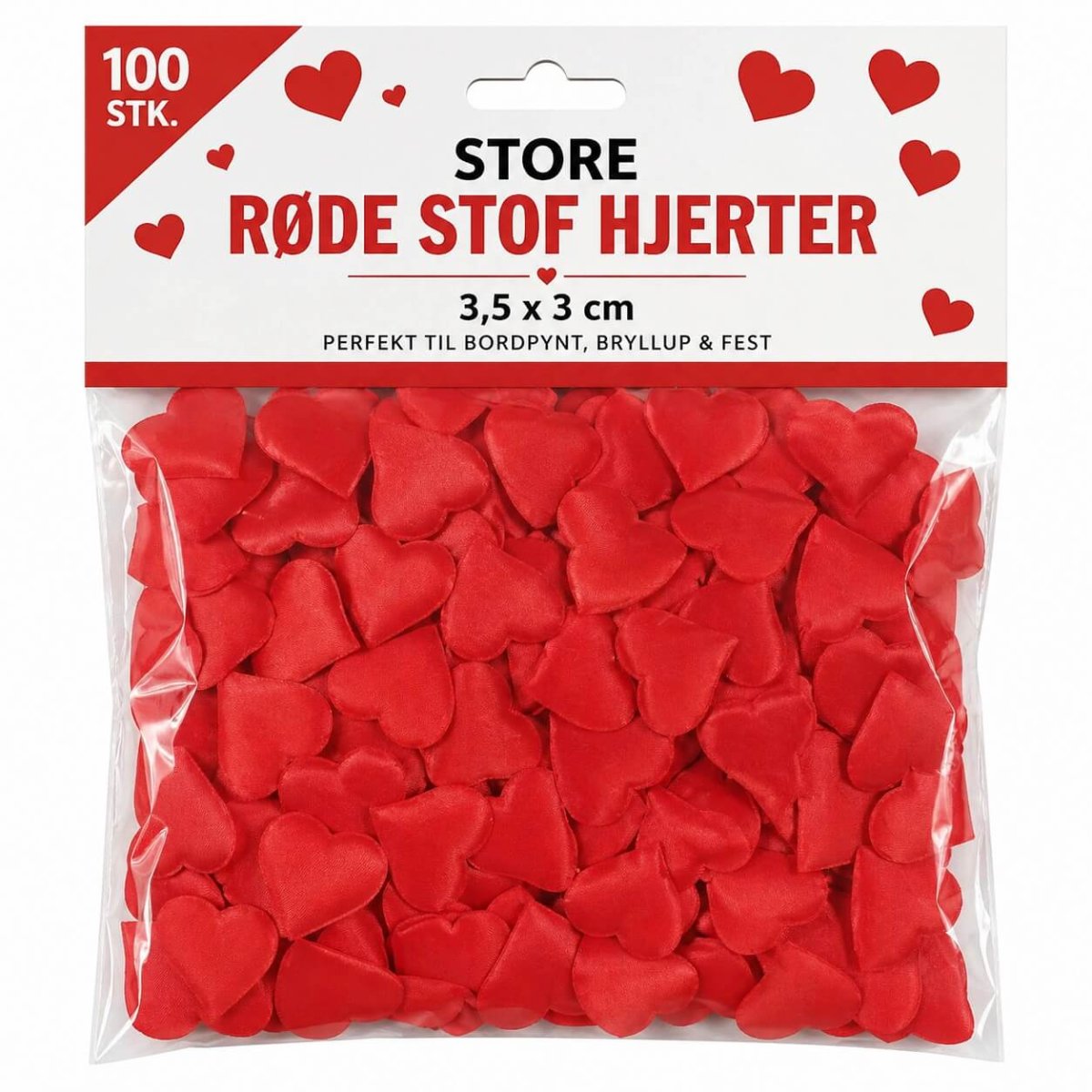 Store røde stof hjerter 3,5x3cm – 100 stk. | Romantisk bordpynt til bryllup & fest - Billede 2